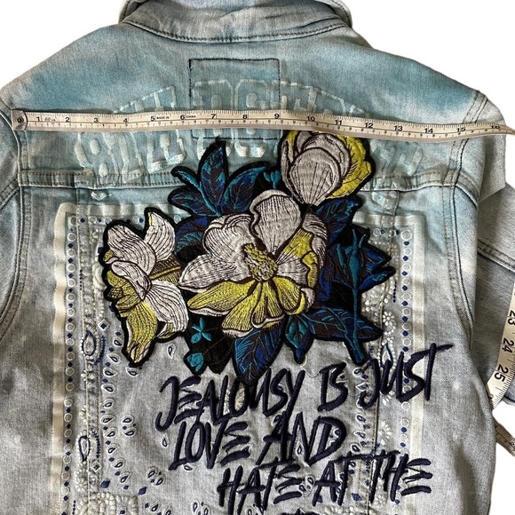 8IGHTH DSTRKT Denim Jean Jacket Embroidered Jealousy Just Love Man S/M Women - Picture 5 of 16